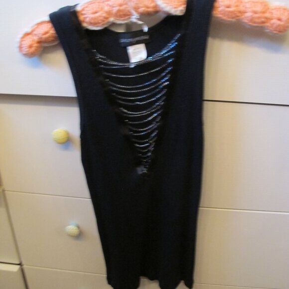 Anonymous Sexy Party Top Sleeveless Beaded V Neck with Satin Trim. Size Medium - Picture 1 of 7